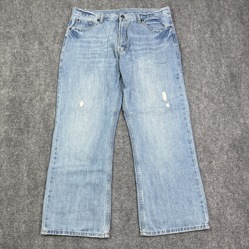 Flypaper Mens Relaxed Straight Jeans 36x30 Loose Light Wash Distressed Denim Y2K